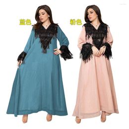Ethnic Clothing 2023 Ladies Summer Woman Dress Robe Eid Muslim Party Loose Plus Size Patchwork Tassel Long Sleeve Dresses Ramadan Abayas