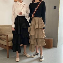 QNPQYX New Asymmetric Dress Pleated Cake Skirt Womens Versatile Medium and Long Ruffle Irregular Skirts Female Fashion Dresses