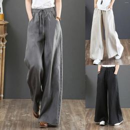 Active Pants Vintage Linen Elastic Waist Wide Leg Women Long Trousers Summer Solid Color Casual Loose Female Boho Clothes 2023