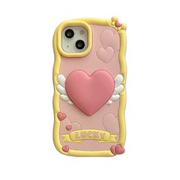 free DHL wholesale 3d Cartoon South Korea Pop Cute 3D Love heart wing Pink Phone Case For iphone 14 13 12 i11 Pro Max Soft silicone Cover