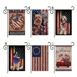 1pc 4th Of July Independence Day Garden Flag, Dog Car Print Flag For Yard Outdoor Garden Porch Farmhouse Decor, No Flagpole, 12.5*18in