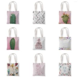 Storage Bags Women Canvas Shopping Bag Cactus Shoulder Eco Handbag Tote Reusable Grocery Shopper Students Book