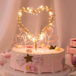 Other Event Party Supplies 1PC Heart Shape LED Lighting Pearl Cake Toppers Baby Happy Birthday Wedding Cupcakes Flashing Decorating Tool 230608