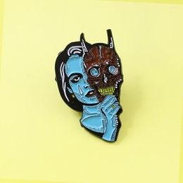 Horror Blue Alien Devil Mask Brooch Pin Set for Women - Enamel Sad Witch Ghost Gothic Denim Jean Shirt Bag Cartoon turquoise jewelry Gift