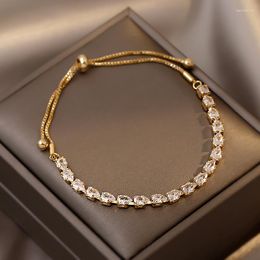 Link Bracelets Korean Fashion Water Drop Zirconia Crystal Adjustable Bangles For Women 2023 Trendy Copper Bracelet Gift