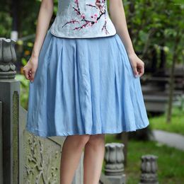 Skirts Summer Women Short Skirt Casual Solid Cotton Linen Chinese Style Student Daily Fashion A-Line Ladies