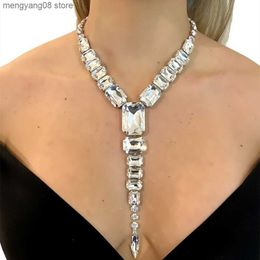 Pendant Necklaces Exaggerated Crystal Big Square Stone Long Snake Choker Necklace Wedding Jewellery for Women INS Rhinestone Pendant Necklace Collar T230609