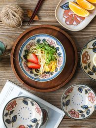 Bowls Blue Red Flower Ceramic Underglaze Japanese Creative Household Rice Bowl Plate