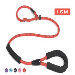 Dog Collars Leashes Nylon Pet Leash Outdoor Training Reflective Double Handle Rope P Style Adjustable Collar Belt For Small Large Dogs Z0609