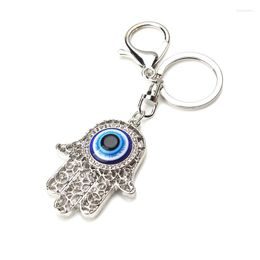 Keychains 11.3cm Hollow Out Hamsa Hand Pendant Key Chain Fashion Evil Eye Fatima Palm Ring For Women Men Jewellery Gifts