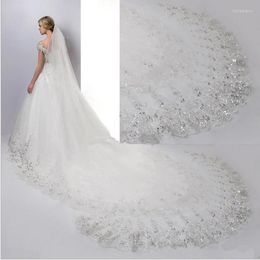 Bridal Veils Real Po 3m.4m.5m One Layer Wedding Veil With Comb White Lace Edge Ivory Appliqued Cathedral