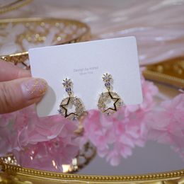 Dangle Earrings Luxury 14k Gold Inlaid Shiny Bling Cubic Zirconia Five Pointed Star Ladies Super Beautiful Gift Jewellery Pendant