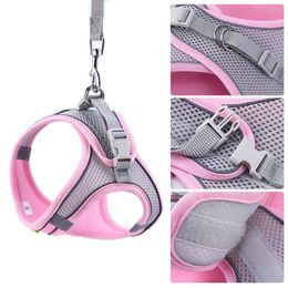 Dog Collars Leashes Harness For Small Dogs Cats Breathable Mesh Reflective Vest with Leash Chihuahua Pug Outdoor Walking Lead Z0609