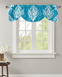 Curtain Luxury Vintage Damask Pattern Sky Blue Short Window Adjustable Tie Up Valance For Living Room Kitchen Drapes