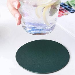 Table Mats 4PCS Drink Mat Faux Leather Cup Pad Solid Colour Round For Restaurant Milk Mug Bottle Accessories