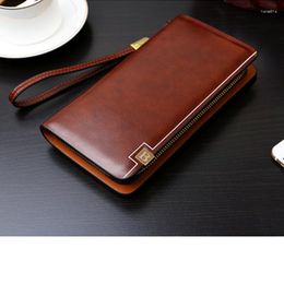 Wallets Design Men's Clutch Bag 2023 Polished Leather Zipper Purse Male Business Wallet Vertical Card Holder