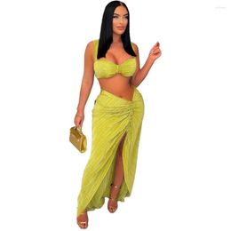 Women's Swimwear Swimsuit Cover-up 2 Pieces Sexy Fashion Beach Women Set Summer Female Sleeveless Tops And Split Skirts Suits Matching