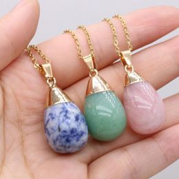 Chains Natural Round Water Drop Shape Damation Jaspers Flash Labradorite Stone Necklace Pendant Gift Length 40cm Size 15x30mm