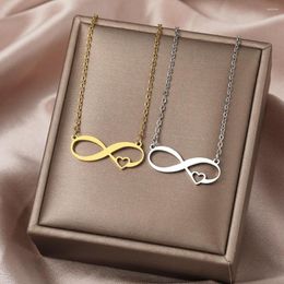 Chains Stainless Steel Necklaces Infinity Symbol Sweet Heart Pendants Chain Choker Korean Fashion Necklace For Women Jewelry Party Gift