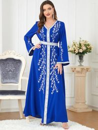 Casual Dresses Women Elegant Maxi 2023 Luxury Embroidery V-Neck Long Sleeve Abayas Muslim Turkish Evening Party Robe Vestido