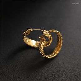 Hoop Earrings AOMU Wheat Woven Chain Stainless Steel Circle Creative Gold Color Metal Round Geometric Earring For Women Jewely