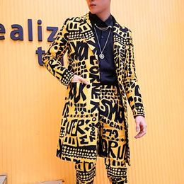 Men's Suits Blazers Spring Nightclub Stage Singer DJ Clothes Heren Colberts Long Casual Blazer Masculino Men Letter Yellow Only Jacket 230609