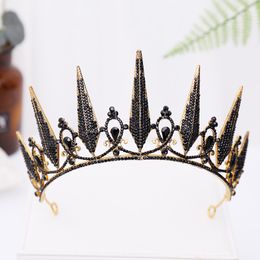 Wedding Hair Jewellery Baroque Vintage Retro Black Tiaras Crowns Veil Tiara Luxury Bridal Crystal Princess Queen Diadem Accessories 230609