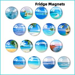 Glass Refrigerator Magnet Round Fridge Magnets Crystal Magnetic Sticker Whiteboard Message Board Decorative Sticker