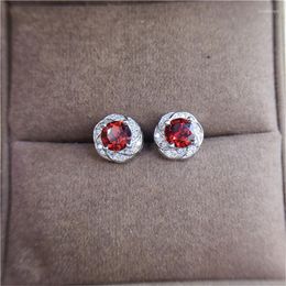 Stud Earrings Natural Red Garnet 925 Sterling Silver For Women Fashion Jewellery Crystal Clean Bright Colour Very Good Quality