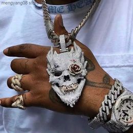 Pendant Necklaces 2023 New Arrived Cool Gold Silver Colour Rock Punk Men Boy Jewellery Micro Pave CZ Big 3D Shaped Skull Pendant Hip Hop Necklaces T230609