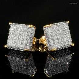 Stud Earrings Trendy Square Stones Shining Metal Gold Color Engagement Wedding Jewelry