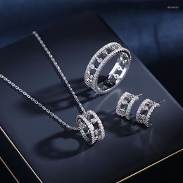 Necklace Earrings Set Elegant Women Simple Rome Party Zircon Rhinestone Ring Jewelry Gorgeous Crystal Bridal ZK30