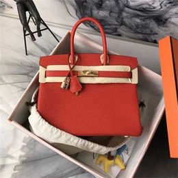 Handbag Platinum Tote Designer Leather Bag Full Sewn Wax Thread Togo Litchi Pattern Calfskin Women 25/30/35