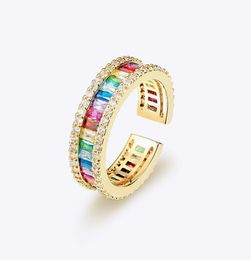 Dream Rainbow Open Ring Female adjustable Premium sense Light Luxury Ring Full Star couple ring AAAAA