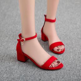 Dress Shoes Pumps Summer Sandals Open Toe Women Thick High Heels Fashion Wild Gladiator Roman Comfortable Femme Size 33-43