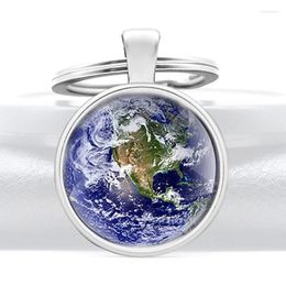 Keychains Beautiful Earth Glass Cabochon Pendant Key Rings Charm Men Women Chains Jewelry Gifts