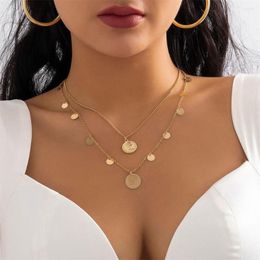 Pendant Necklaces Boho Vintage Fashion Multilevel Necklace For Women Female Gold Plated Chain King Head Coin Round Sequin Jewellery Gift