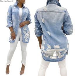 Women's Jackets Autumn Jeans Jacket Women Sexy Ripped Oversized Denim Jacket Winter Fashion Long Sleeve Denim Jacket Casual Loose Coats 230608