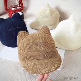 Caps Hats Cute Baby Straw Hat With Ear Baby Girl Bucket Hat Children Caps Boy Summer Sun Hat Kids Outdoor Travel Beach Caps