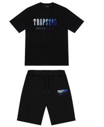 Motion current Trapstar t Shirt Short Sleeve Print Outfit Chenille Tracksuit Black Cotton London Streetwear Tidal flow design 658ess