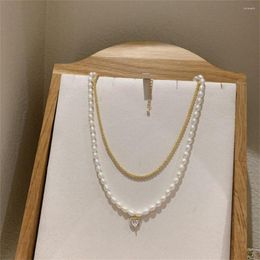 Pendant Necklaces Korean Version Of The Fashion Double Layer Freshwater Pearl Necklace Personality Net Celebrity Ins Style Collarbon