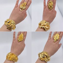 Wedding Jewellery Sets Luxury 18K Gold Plated Bracelet Rings Copper Set Party Women Adjustable Flower Exquisite Bangle 230608