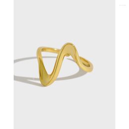 Cluster Rings Minimalist 18k Yellow Gold Plated Authentic 925 Sterling Silver Fine Jewellery Wave Waterwave Geometric Ring Long C-JA340