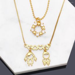 Pendant Necklaces Polished Gold Plated Boy And Girl Necklace For Women Copper Zircon Heart Crystal Couple Jewellery Friends Gifts Nkeb350