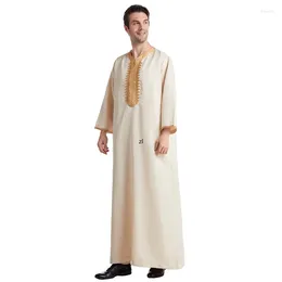 Ethnic Clothing Muslim Men Jubba Thobe Long Sleeve Solid Color Breathable Robes 2023 Stand Collar Islamic Arabic Kaftan Abaya S-3XL