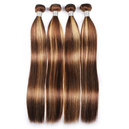 Brazilian Human Hair P4/27 Piano Color Double Wefts 10-30inch P4 27 Silky Straight Hair Extensions Peruvian Virgin Hair 4 Bundles