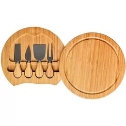 Bambus-Küchenwerkzeuge, Käsebrett und Messer-Set, runde Wurstbretter, drehbare Fleischplatte, Urlaubsgeschenk zur Einweihung, JN09