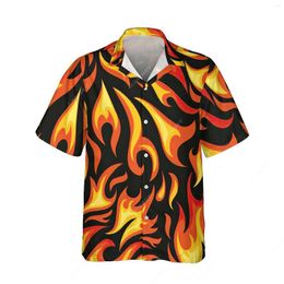 Men's Casual Shirts Jumeast 3D Printed Flame Hawaiian Button Shirt For Men Fire Graphic Beach Tees Women Blouse Streetwear Aesthetic Youth