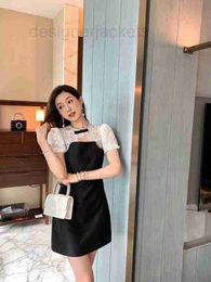 Basic & Casual Dresses Designer High end Summer Water Soluble Eyelash Heavy Industry Diamond Lace Panel Black Dress ITV5