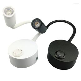 Wall Lamp LED 1W 3W Modern Bedroom Bedside Reading Study Book Black Silver White Light Body EU Plug Cord